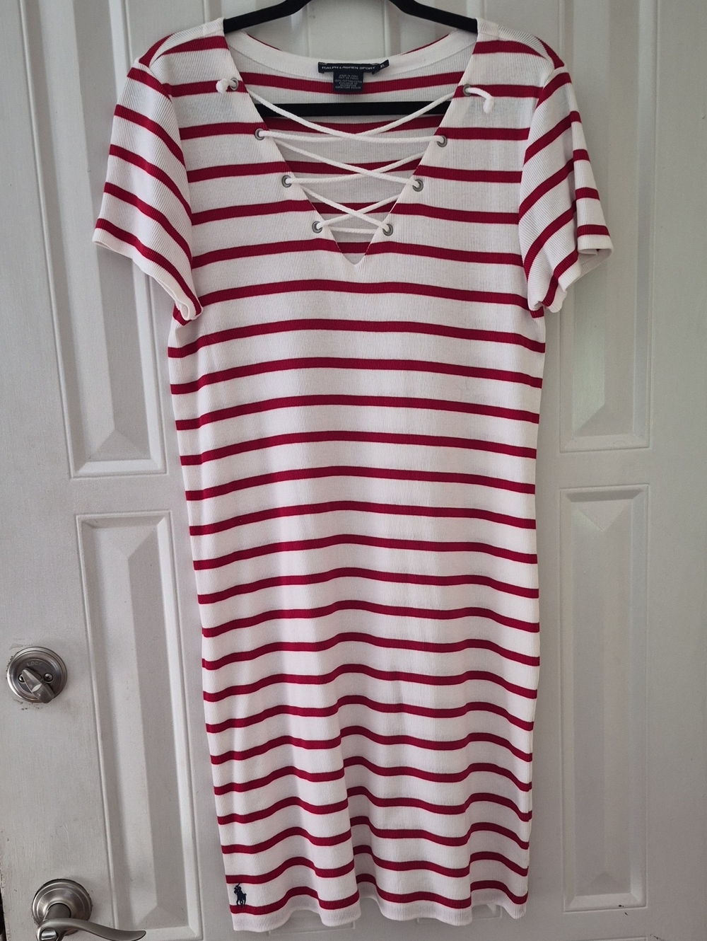 Vintage Ralph Lauren Dress XL White and Red Striped  Tee Dress  Never Worn